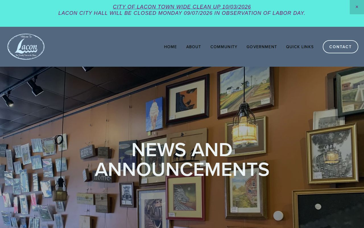 City of Lacon news page showing no Marshall County arrest log