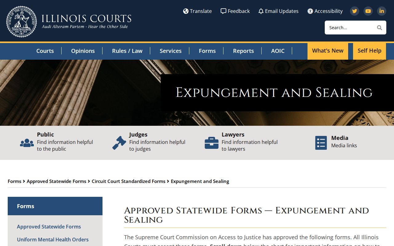 Illinois court forms for Marshall County arrest record expungement and sealing