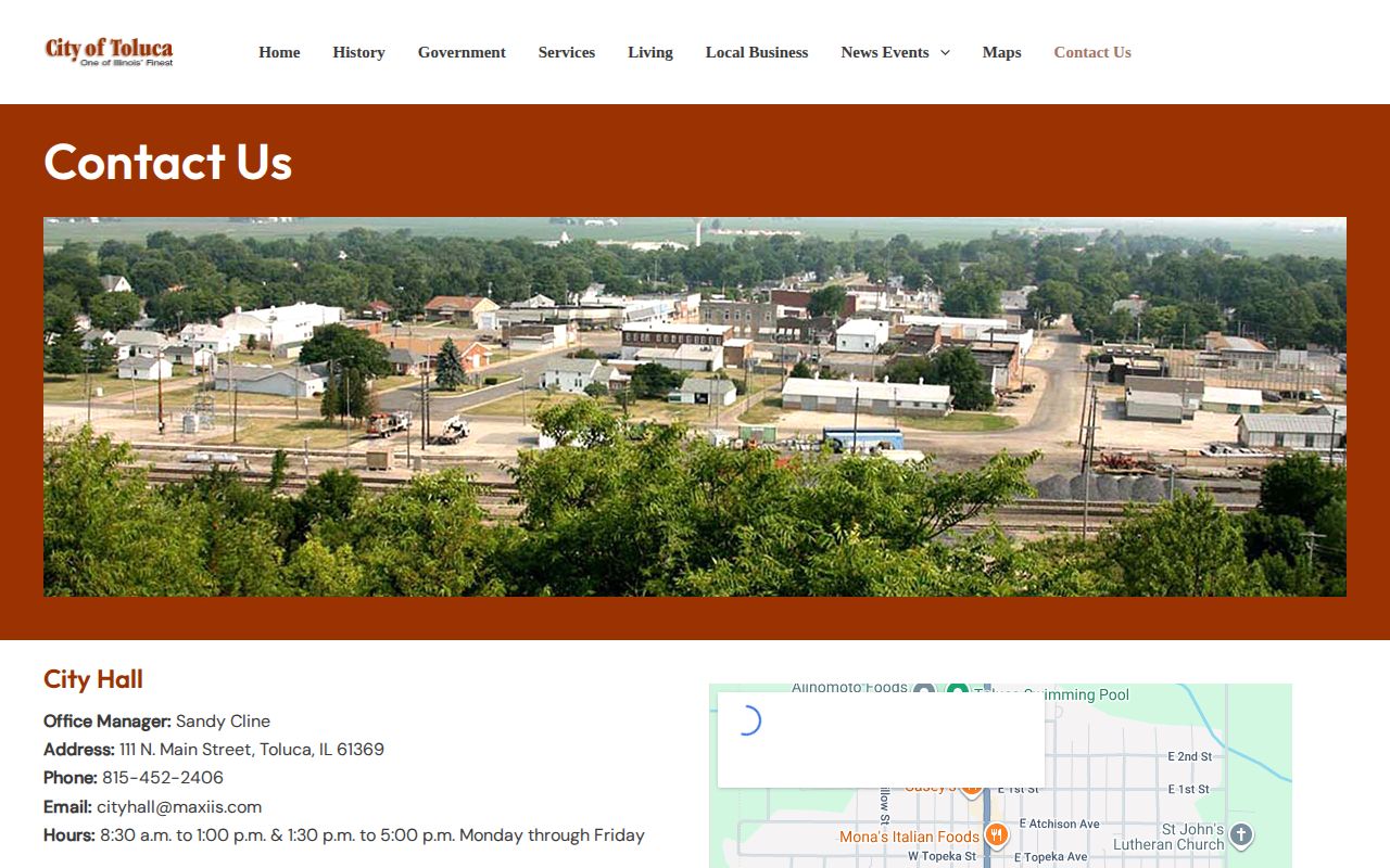 City of Toluca official contact page with police office details