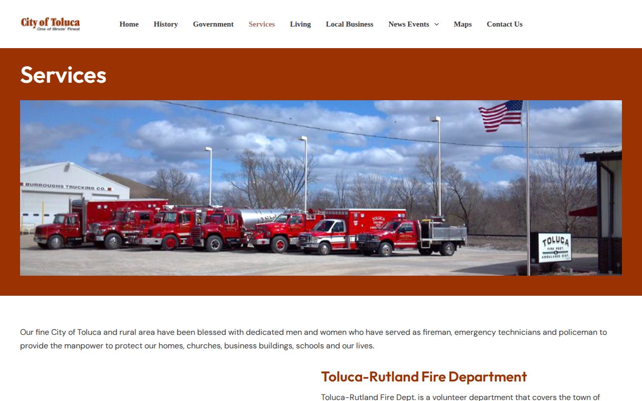 Toluca official services page describing sheriff-provided police service