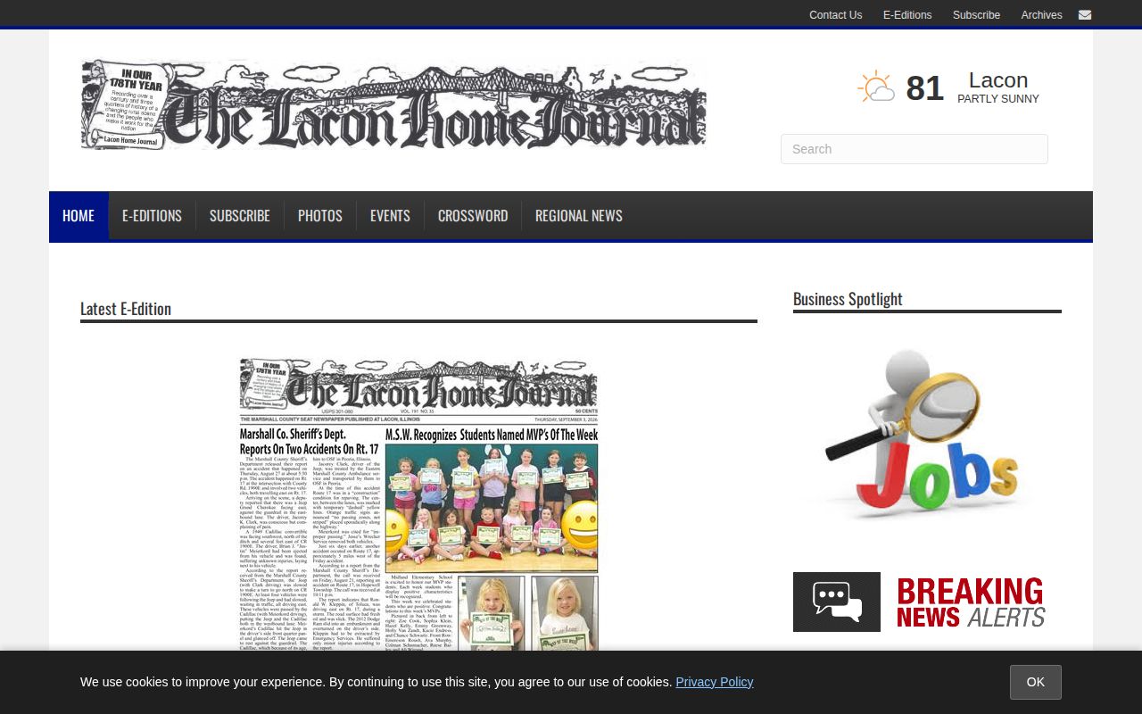 Lacon Home Journal local news source for Marshall County arrest context