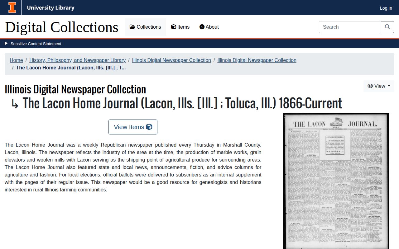 Illinois Digital Newspaper Collection archive for Marshall County arrest history